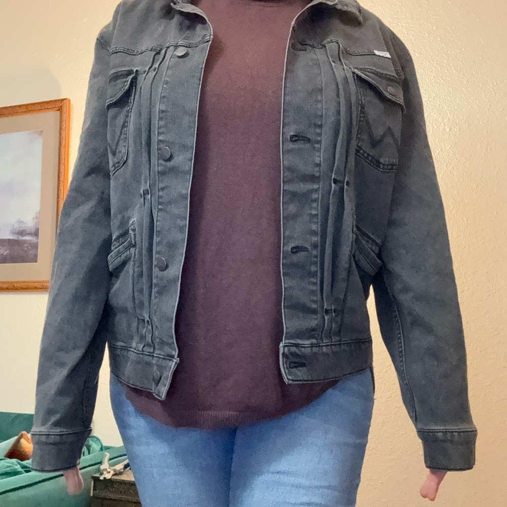 Wrangler black Denim Jacket Southwest Tribal Native Aztec Western Boho Jean Coat - Picture 4 of 14